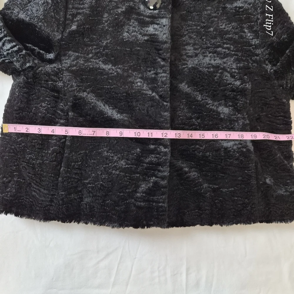 Vintage Ann Taylor Black Faux Fur Jacket Petite Button Front Evening Coat P - Picture 5 of 9